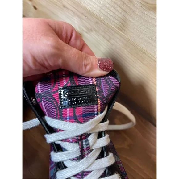 Coach Britney Women's Pink, Purple & Blue Monogram Hi Top Sneakers with Buckle A - Picture 10 of 12